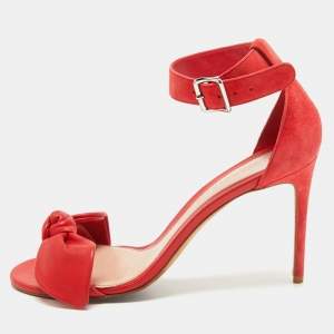 Alexander McQueen Red Suede and Leather Bow Ankle Strap Sandals Size 40