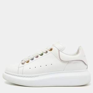 Pre Owned Alexander McQueen White Leather And Suede Oversized Sneakers Size 37.5