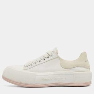 Alexander McQueen White/Grey Suede and Canvas Low Top Sneakers Size 37 
