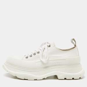 Alexander McQueen White Canvas and Rubber Tread Slick Lace Up Sneakers 39