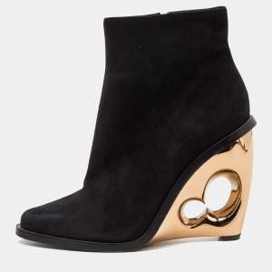Pre Owned Alexander McQueen Black Suede Zip Detail Wedge Boots Size 39