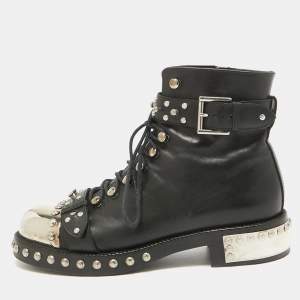 Alexander McQueen Black Leather Hobnail Boots Size 37