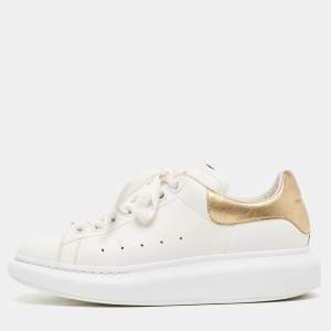 Pre Owned Alexander McQueen White/Gold Leather Oversized Sneakers Size 39