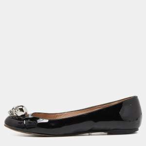 Alexander McQueen Black Patent Leather Skull City Ballet Flats Size 37.5