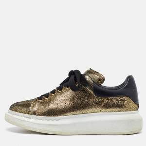 Alexander McQueen Gold/Black Foil Leather Oversized Low Top Sneakers Size 39