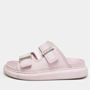 Alexander McQueen Pink Rubber Buckle Details Flat Slides Size 37