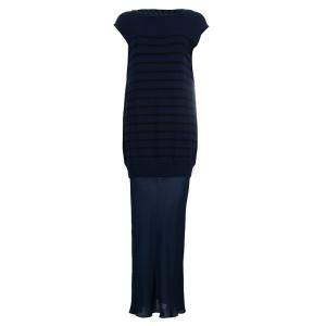 فستان ماكسي تي باي أليكساندر وانغ أزرق كحلي مخطط تريكو واسع S
