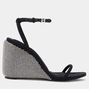 Alexander Wang black Leather Dahlia 95 Crystal Wedge Sandal EU 36