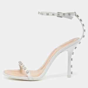 Alexander Wang White Leather Crystal Embellished Nicki Sandals Size 40