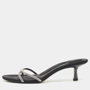 Alexander Wang Black Suede Crystal Embellished Dahlia Slide Sandals Size 37
