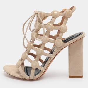 Pre Owned Alexander Wang Beige Suede Rubies Cage Sandals Size 38