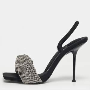 Pre Owned Alexander Wang Julie Size 37 Black Fabric Crystal Embellished Ankle Strap Sandals