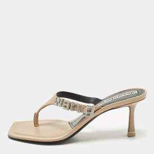 Pre Owned Alexander Wang ivy 65 Size 37 Beige Leather Thong Sandals