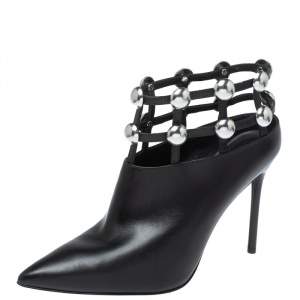 Alexander Wang Black Leather Toni Pointed Toe Cage Booties Size 41