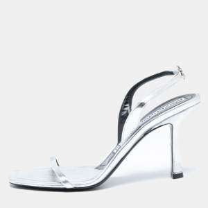 Alexander Wang Silver Leather Embellished Slingback Sandals Size 38