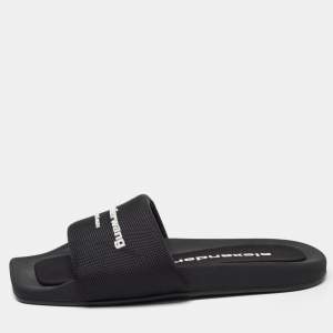 Alexander Wang Black Fabric Logo Flat Slides Size 35