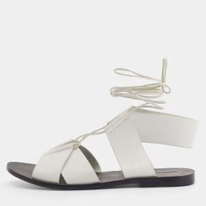 Alexander Wang White Leather Ankle Tie Flat Sandals Size 38