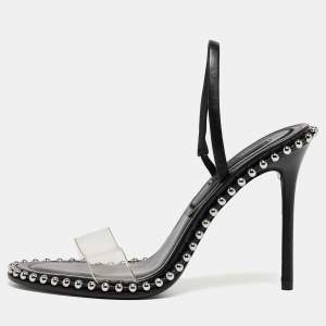 Alexander Wang Black Leather and PVC Studded Nova Slingback Sandals Size 37
