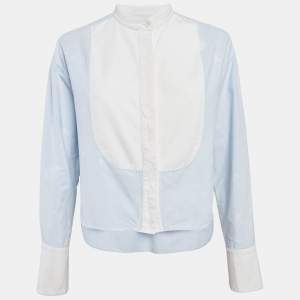 Alexander Wang Blue Printed Cotton Button Front Crop Top S