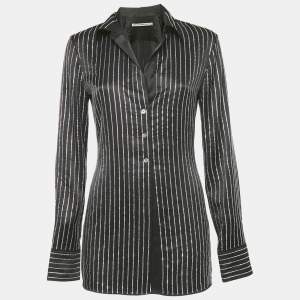 Alexander Wang  Black Embellished Striped Silk Satin Shirt S