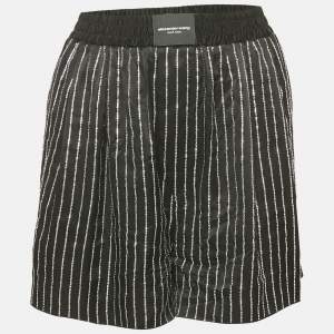 Alexander Wang Black Embellished Striped Satin Shorts L
