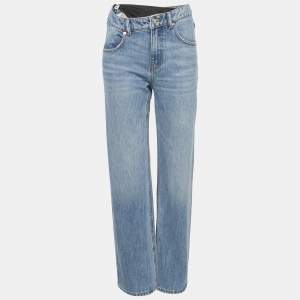 Pre Owned Alexander Wang Blue Denim Bikini Detail Straight Leg Jeans S Waist 25"