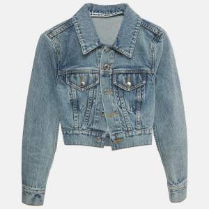 Pre Owned Alexander Wang Blue Rhinestone Denim Crop Jacket XS