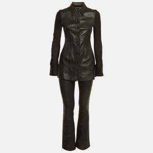 Pre Owned Alexander Wang Black Leather Jacket and Pants Suit S