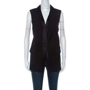 Alexander Wang Black Wool Blend Satin Detail Sleeveless Jacket M