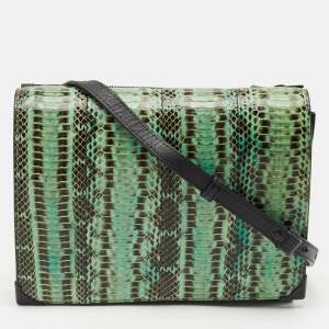 Alexander Wang Green/Black Python and Leather Flap Shoulder Bag