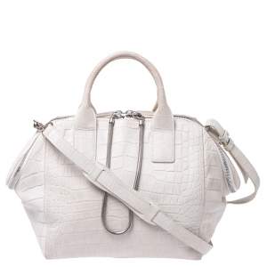 Alexander Wang White Crocodile Embossed Leather Jamie Satchel
