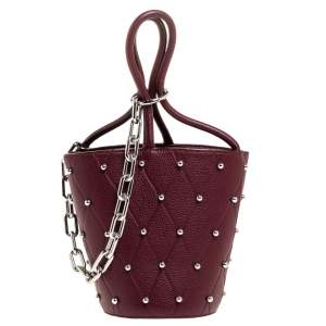 Alexander Wang Burgundy Leather Mini Roxy Studded Bucket Bag