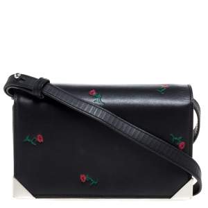 Alexander Wang Black Rose Embossed Leather Prisma Biker Shoulder Bag