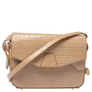 Alexander Wang Beige Croc and Lizard Embossed Leather Devere Tri Fold Bag