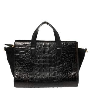 Alexander Wang Black Croc Embossed Leather Pelican Tote