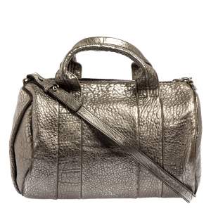Alexander Wang Metallic Grey Pebbled Leather Rocco Duffle Bag