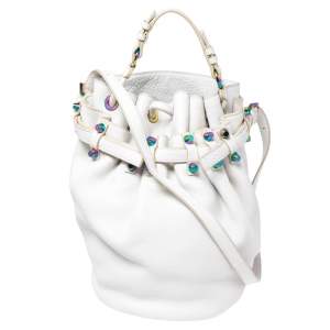 Alexander Wang White Leather Iridescent Stud Diego Bucket Bag
