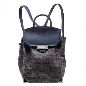 Alexander Wang Grey Croc Embossed Leather Prisma Drawstring Backpack
