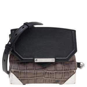 Alexander Wang Grey/Black Croc Embossed Leather Mini Marion Prisma Shoulder Bag