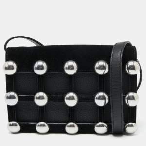 Alexander Wang Black Leather and Suede Studded Cage Crossbody Bag