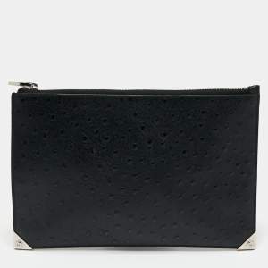 Alexander Wang Black Ostrich Embossed Leather Clutch