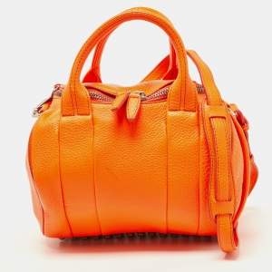 Alexander Wang Neon Orange Textured Leather Rocco Duffel Bag