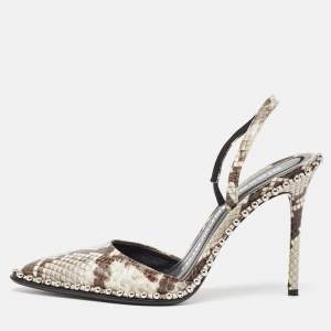 Alexander Wang Grey/Brown Snakeskin Embossed Slingback Pumps Size 37