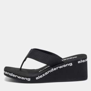 Alexander Wang Black Fabric Thong Wedge Sandals Size 36