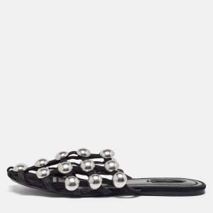 Alexander Wang Black Suede Amelia Studded Flat Slides Size 40