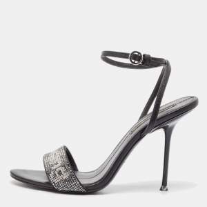 Alexander Wang Black Crystal Embellished Ankle Strap Sandals Size 37.5