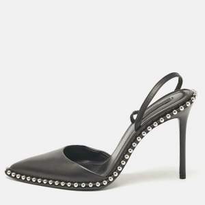 Alexander Wang Black Leather Nova Studded Rina Slingback Pumps Size 39