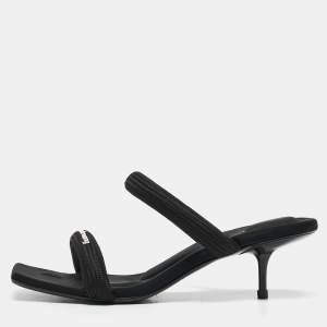 Alexander Wang Black Fabric Logo Print Slide Sandals Size 37
