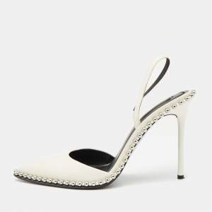 Alexander Wang White Leather Studded Rina Slingback Pumps Size 38.5