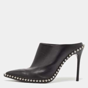 Alexander Wang Black Leather Eri Studded Pointed Toe Mules Size 39